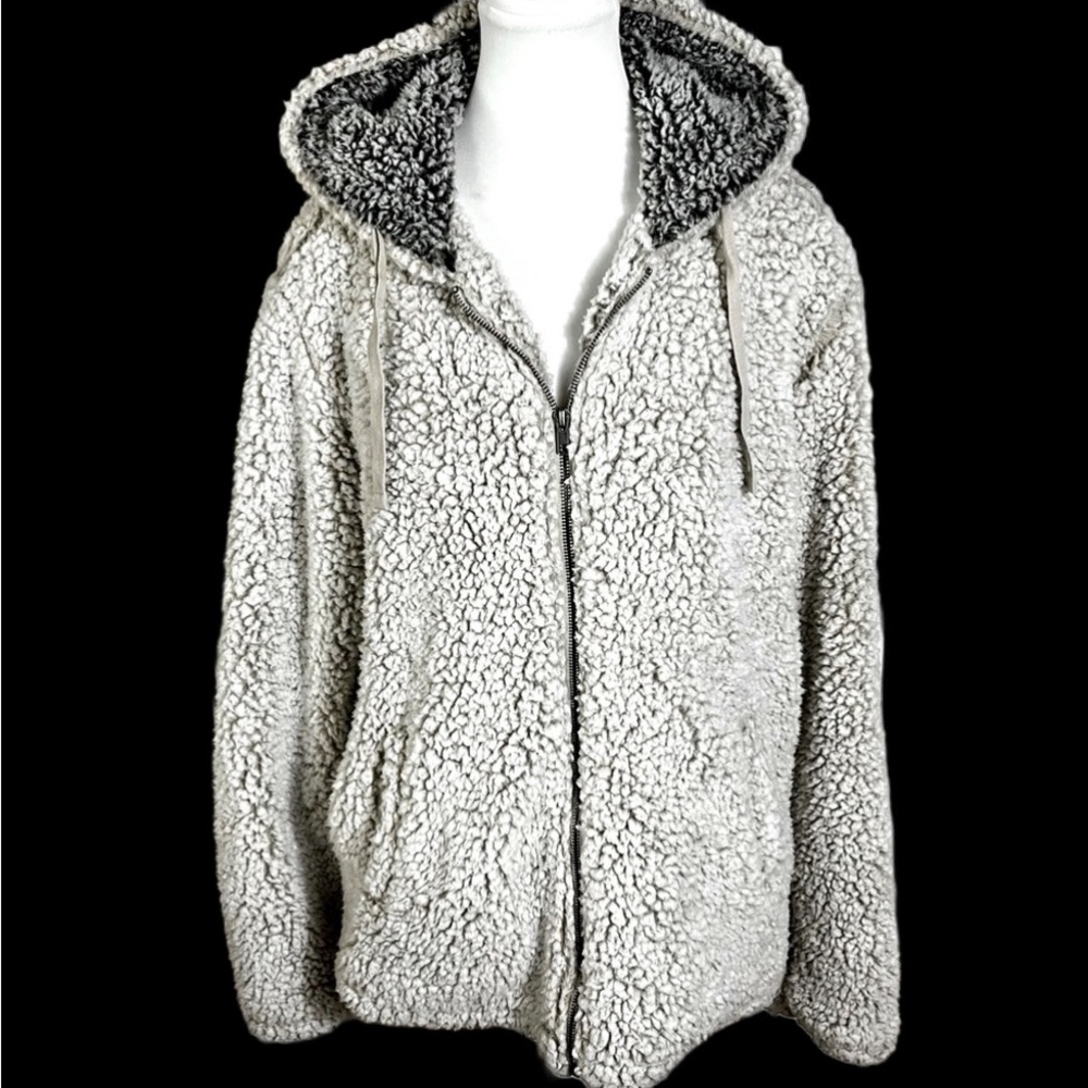 THREAD & SUPPLY Women’s Sherpa Hoodie Zip Teddy Jacket Cozy Comfy Sz L Grey